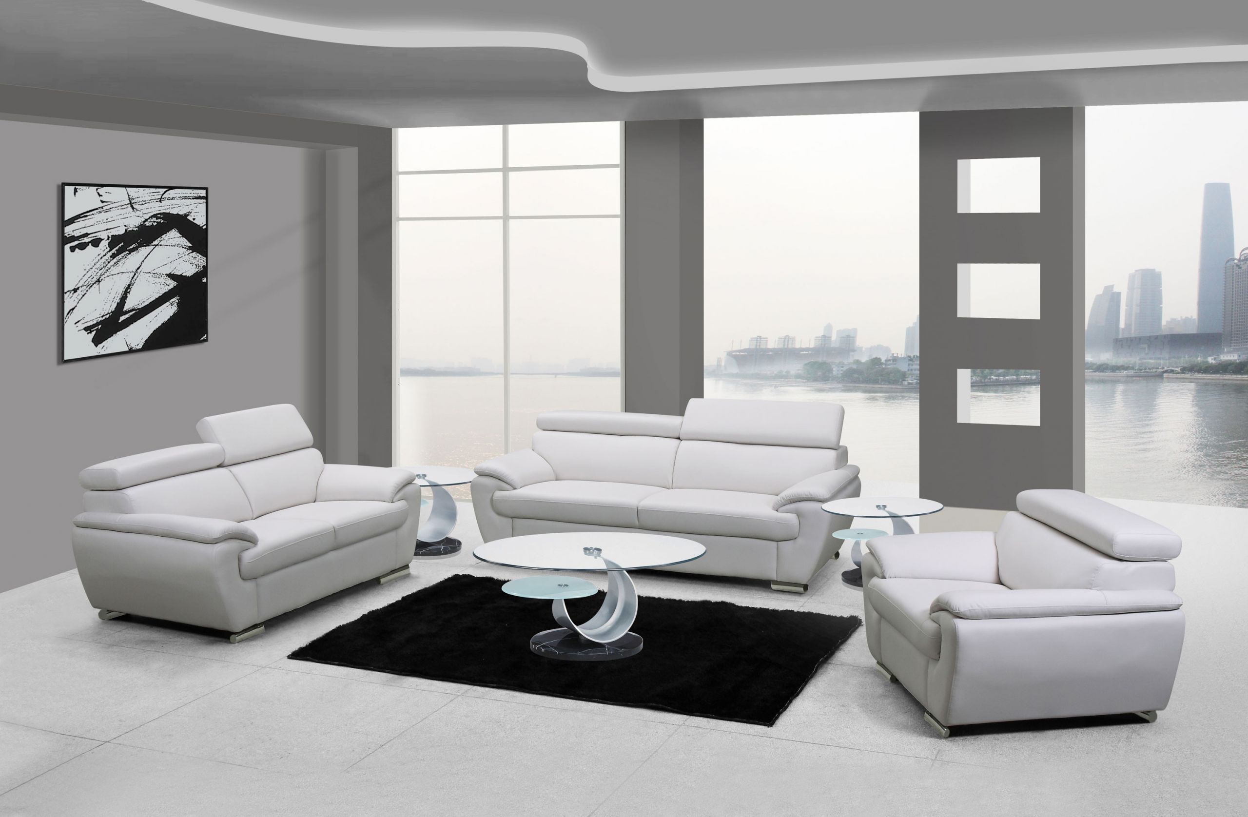 Modern White Living Room Furniture
 Naples White Leather Living Room
