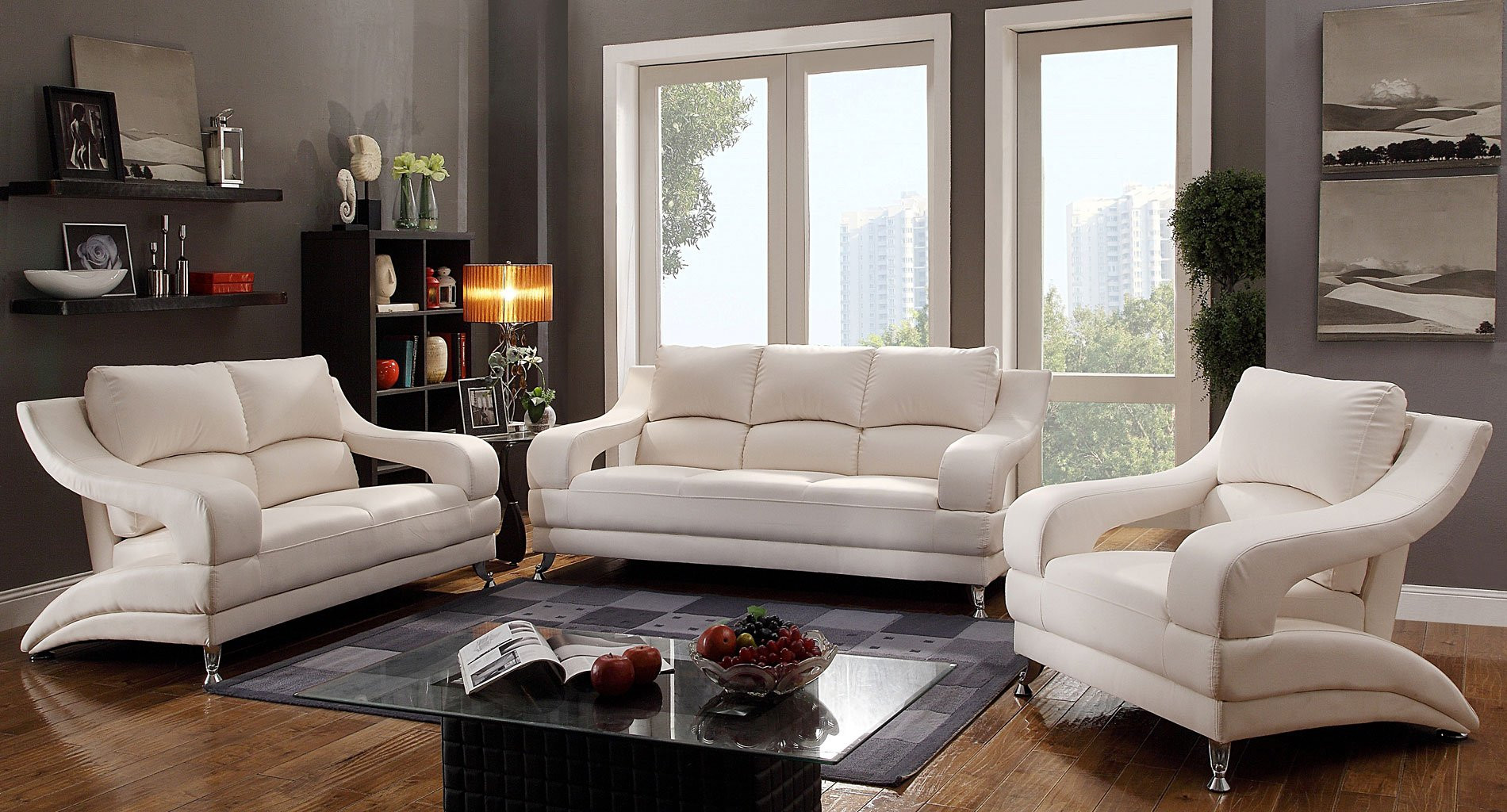 Modern White Living Room Furniture
 G247 Modern Living Room Set White by Glory Furniture