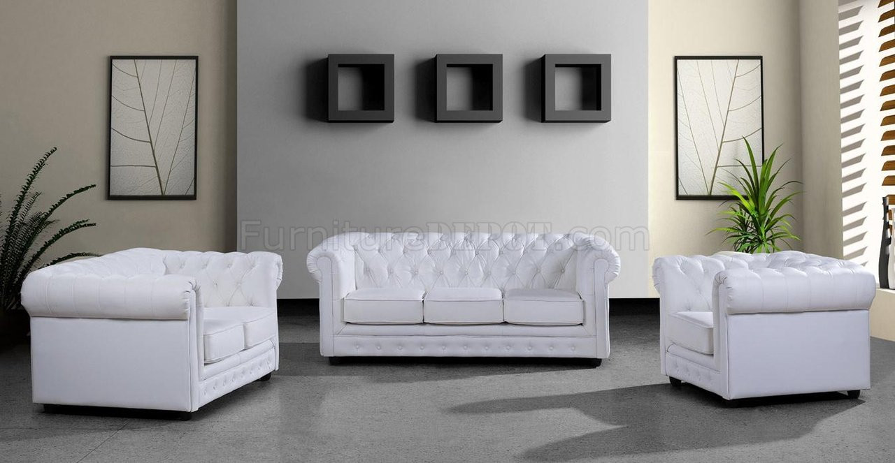 Modern White Living Room Furniture
 Leather Ultra Modern 3PC Living Room Set Paris 3 White