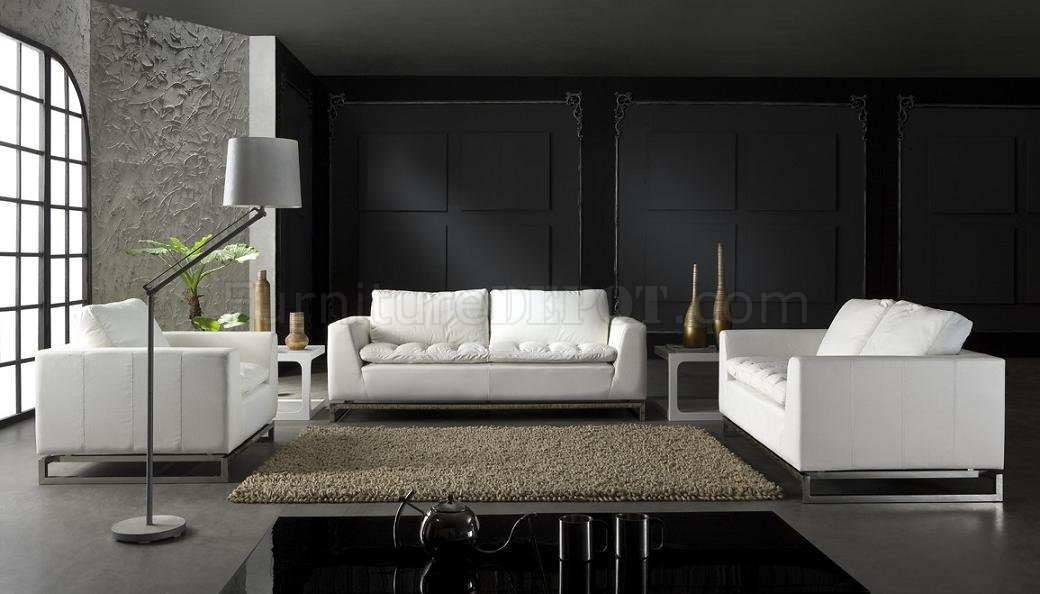 Modern White Living Room Furniture
 Top Grain Leather 3 piece Modern Living Room Set Manhattan