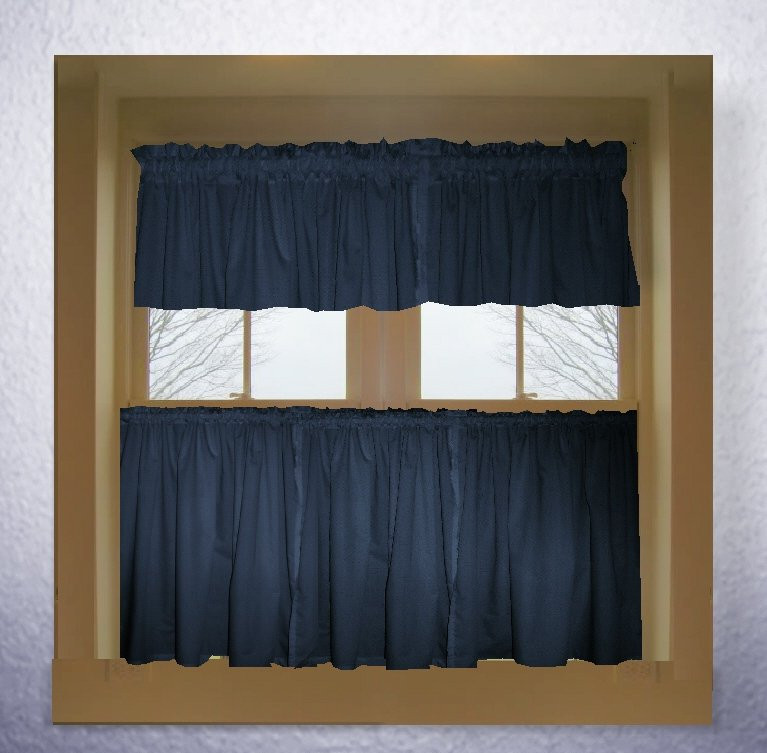 Navy Kitchen Curtains
 Navy blue color tier kitchen curtain two panel set