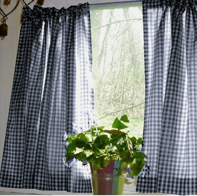 Navy Kitchen Curtains
 Navy Blue Gingham Kitchen Café Curtain unlined or with