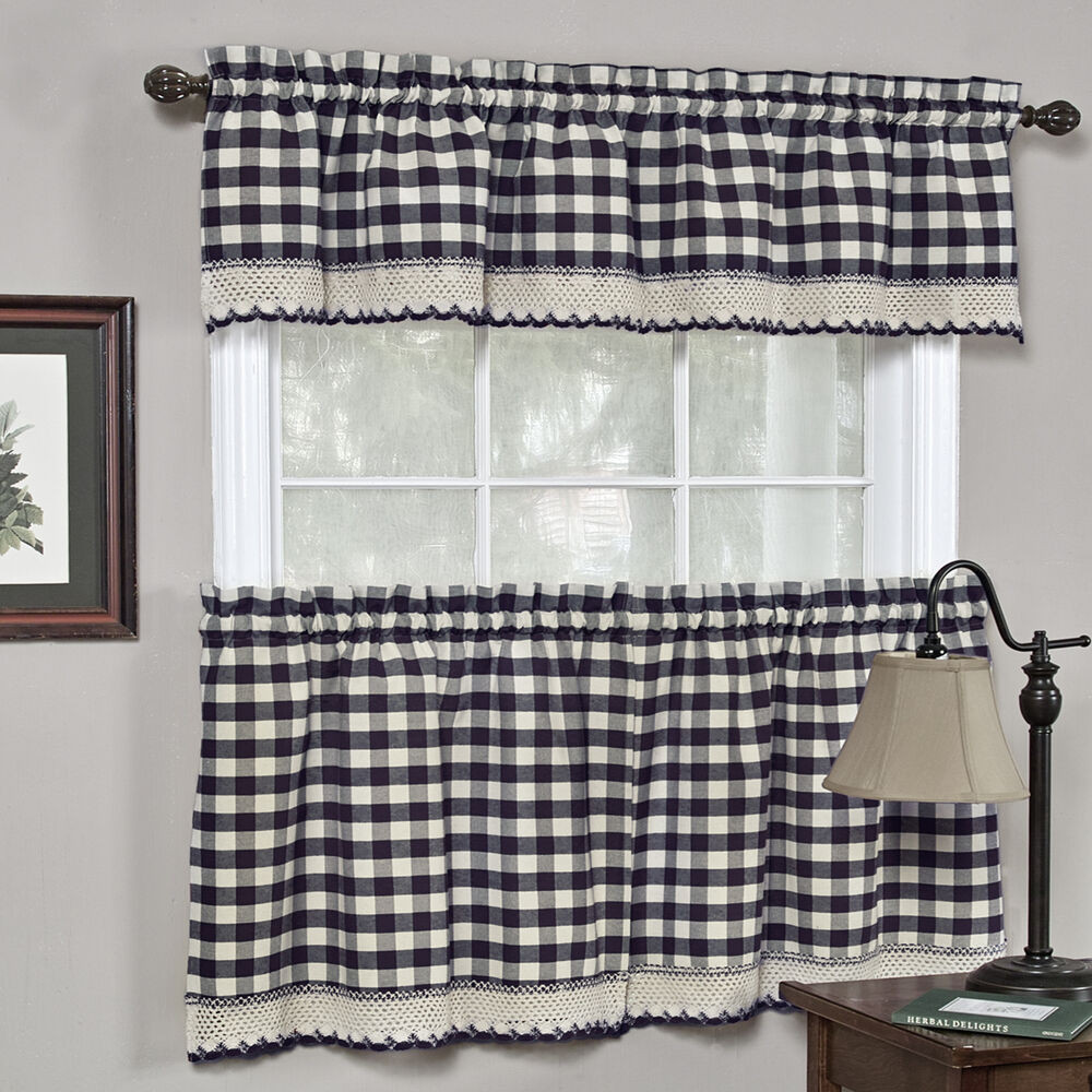 Navy Kitchen Curtains
 Buffalo Check Gingham Kitchen Curtains Tiers or Valance