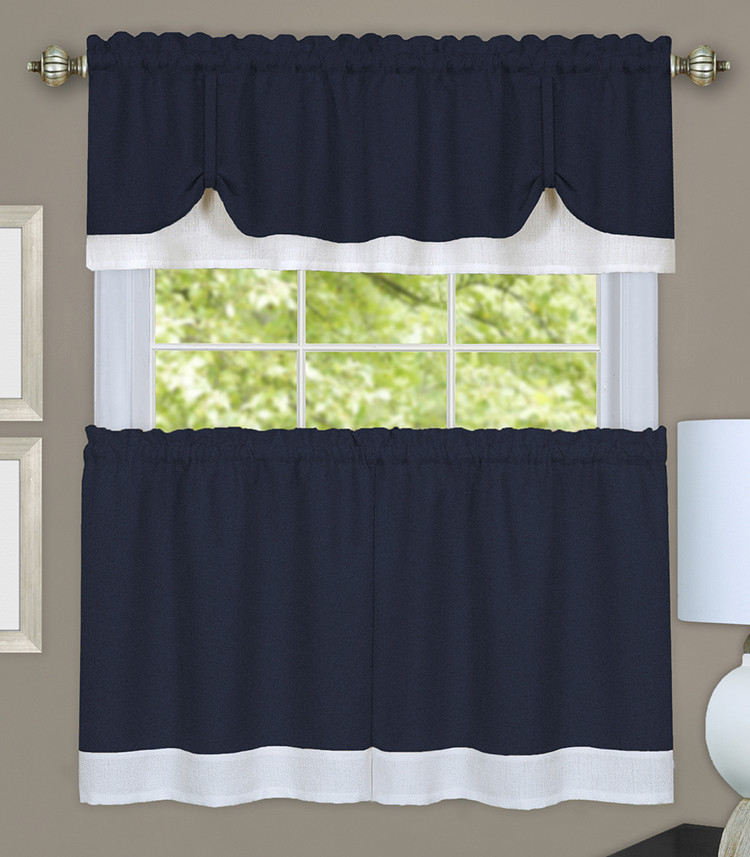Navy Kitchen Curtains
 Darcy Kitchen Curtains Navy White Tiers & Swags