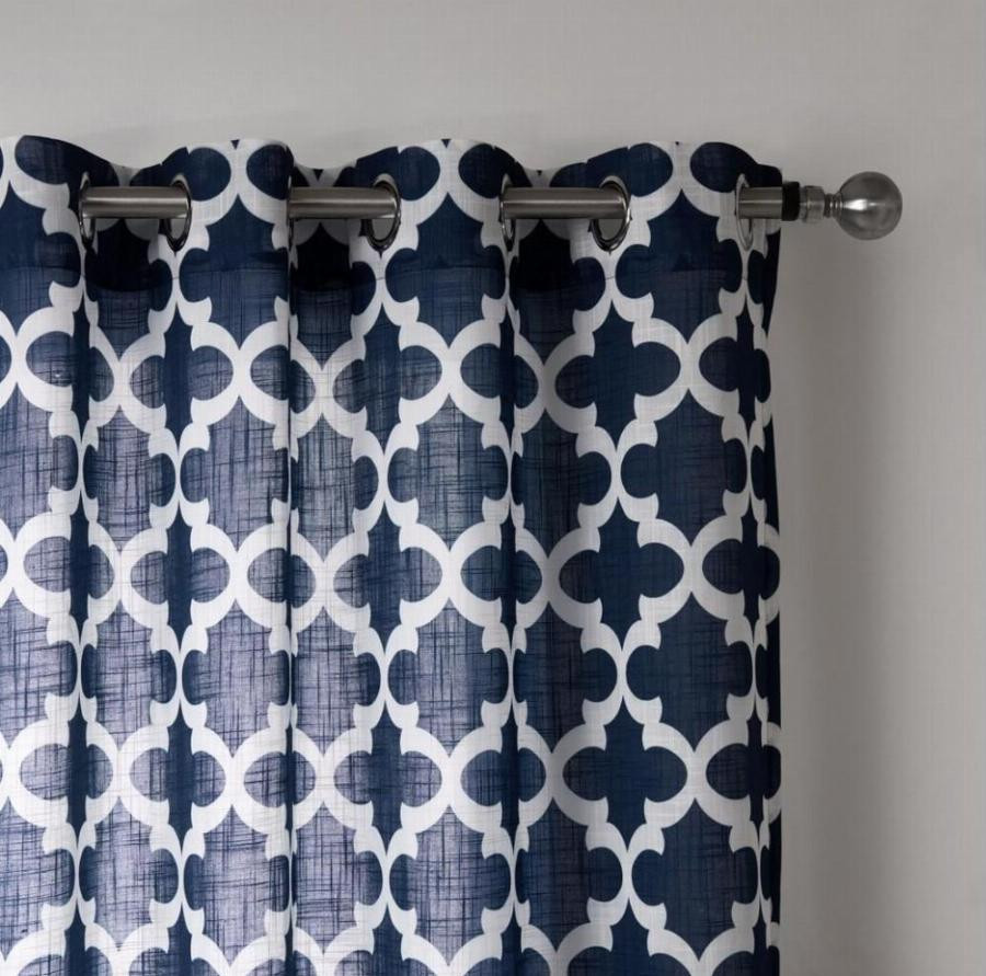 Navy Kitchen Curtains
 1 Piece Navy Blue Geometric Curtains For Living Room