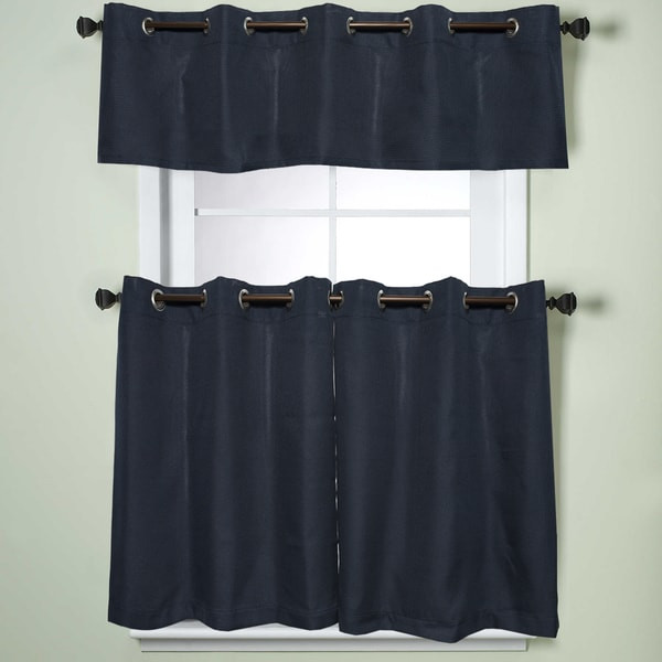 Navy Kitchen Curtains
 Modern Sublte Textured Solid Navy Blue Kitchen Curtains