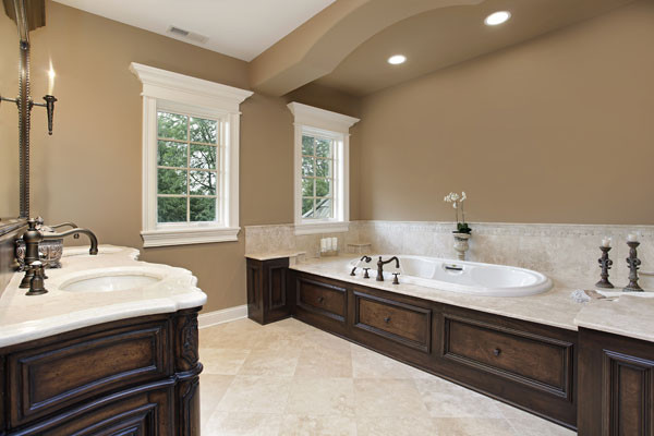 Neutral Bathroom Paint Colors
 Classic Brown Bathroom With Lights And Bathtub Neutral