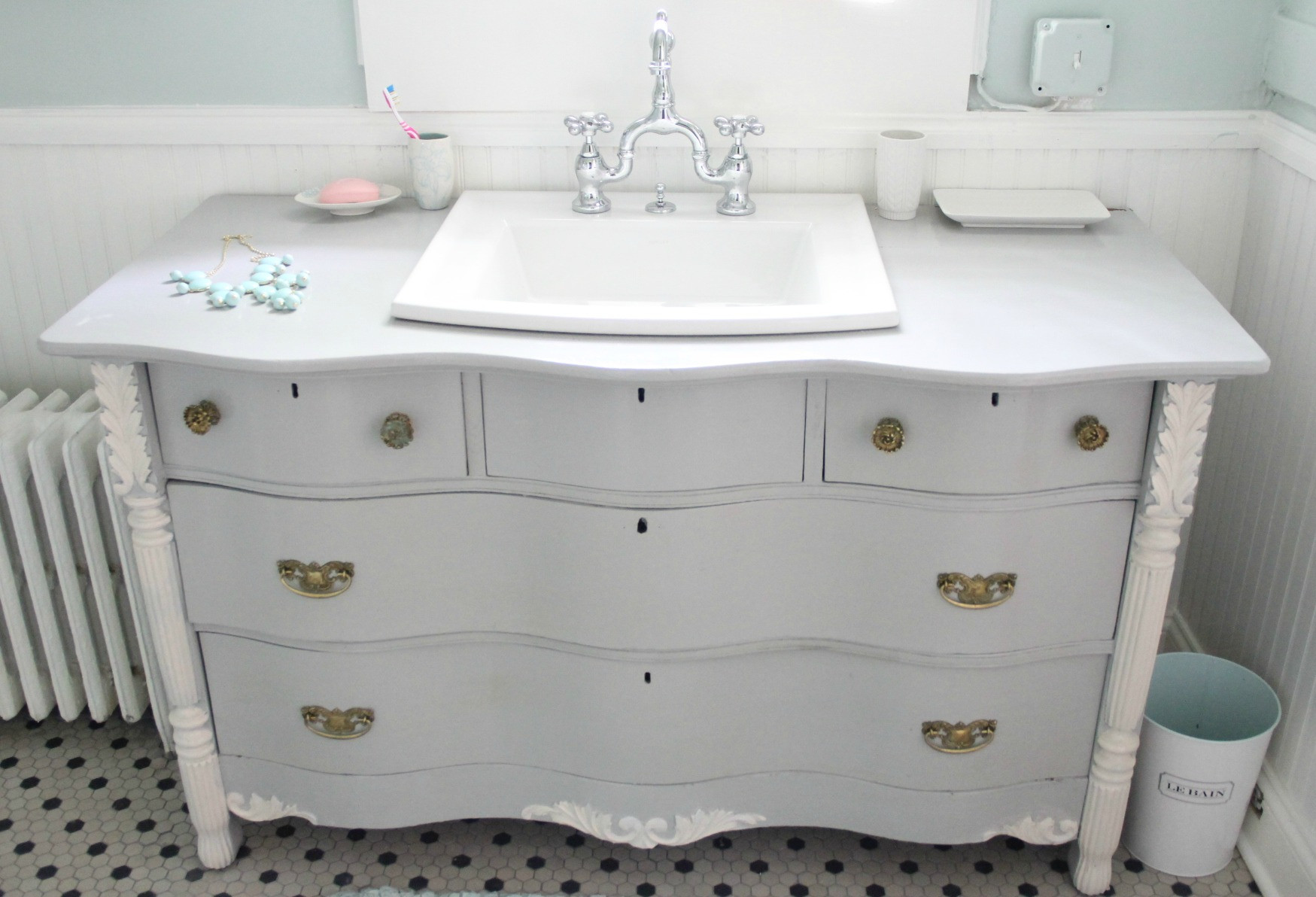 Old Dresser Bathroom Vanity
 MONDAY MAKEOVER – Bowfront Dresser made into MASTER