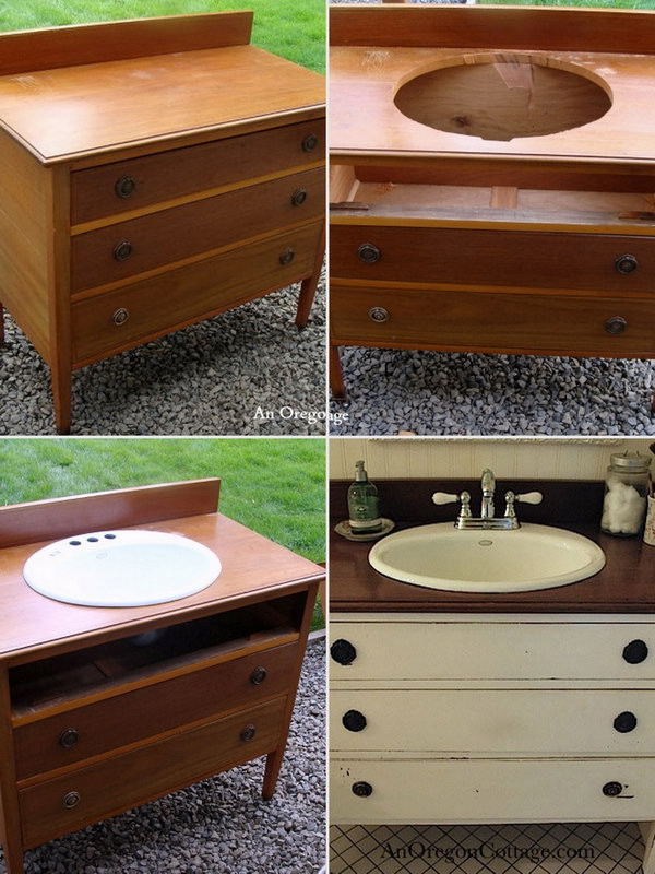 Old Dresser Bathroom Vanity
 23 Awesome Makeover DIY Projects & Tutorials to Repurpose