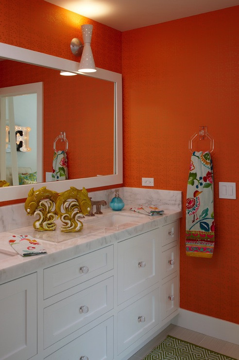 Orange And Brown Bathroom Decor
 Orange Grasscloth Wallpaper Contemporary bathroom K