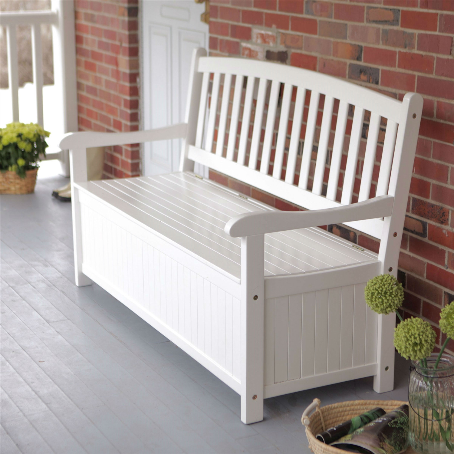 Outdoor Bench With Storage
 White Wood 4 Ft Outdoor Patio Garden Bench Deck Box with