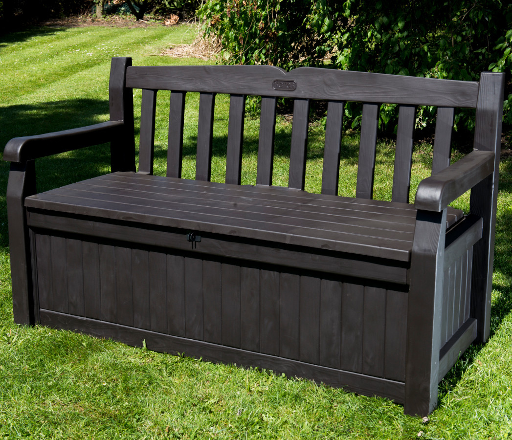 Outdoor Bench With Storage
 Iceni 2 Seater Storage Bench Dark Brown Wood Effect £