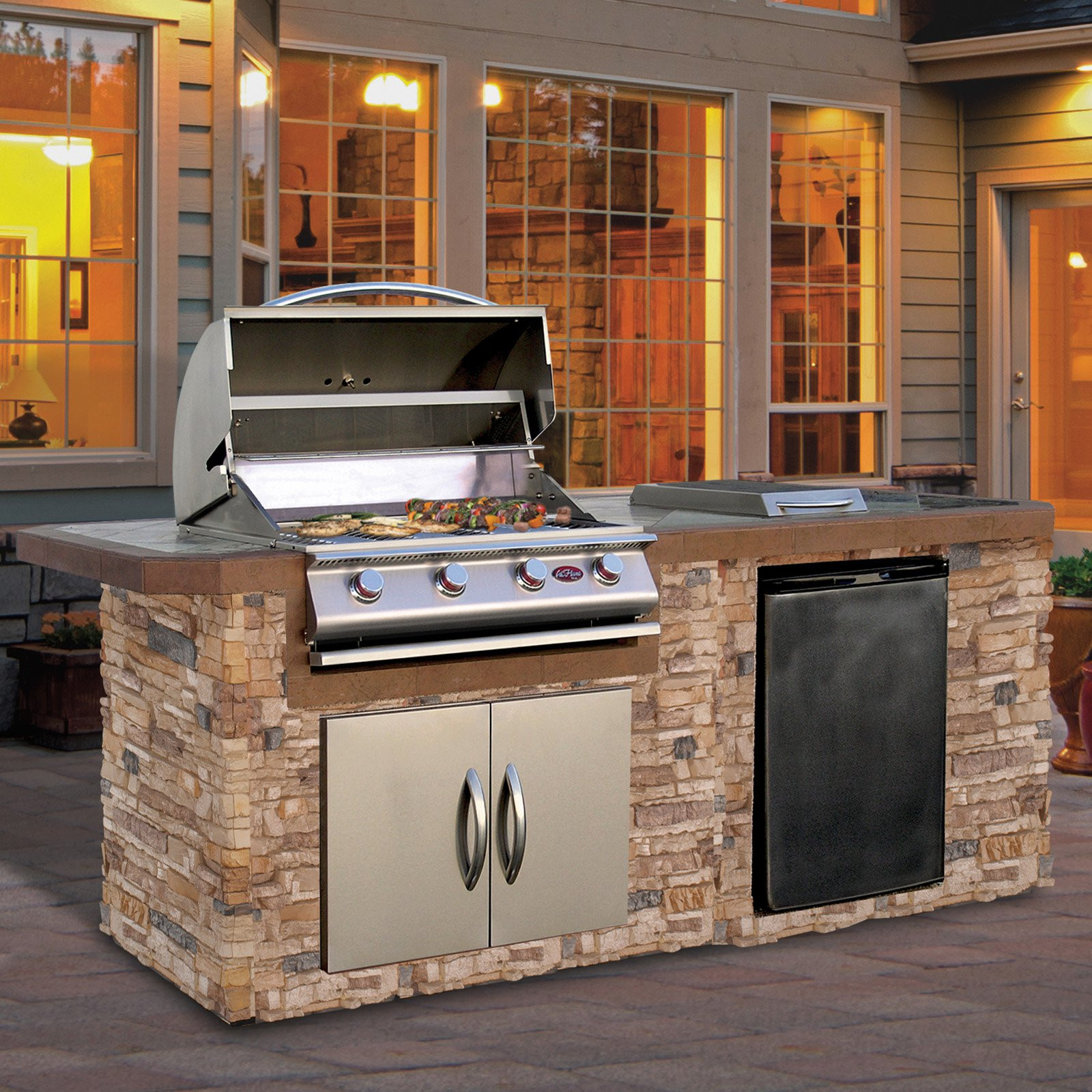Outdoor Grill Kitchen
 Cal Flame 7 ft Natural Stone Grill Island With Tile Top