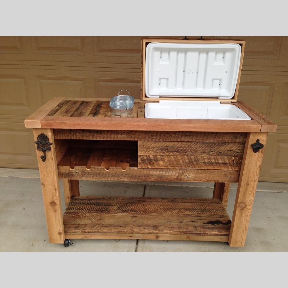 Outdoor Kitchen Table
 Barn Wood Cooler Table Outdoor Bar Cart Serving