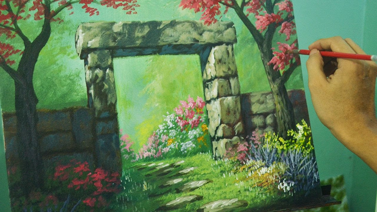 Outdoor Landscape Painting
 Acrylic Landscape Painting Tutorial Gateway to Flower