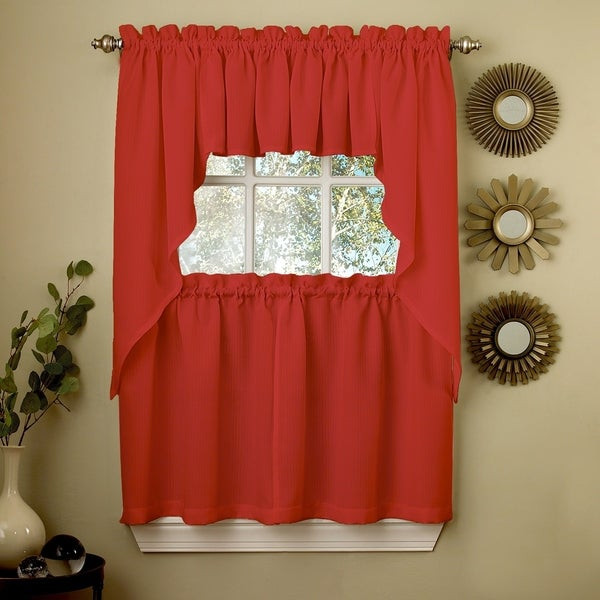 Overstock Kitchen Curtains
 Shop Opaque Grey Ribcord Kitchen Curtain Pieces Tiers