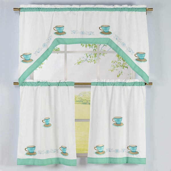 Overstock Kitchen Curtains
 Shop Tea Time Pattern Embroidered Swag Valance and Tiers