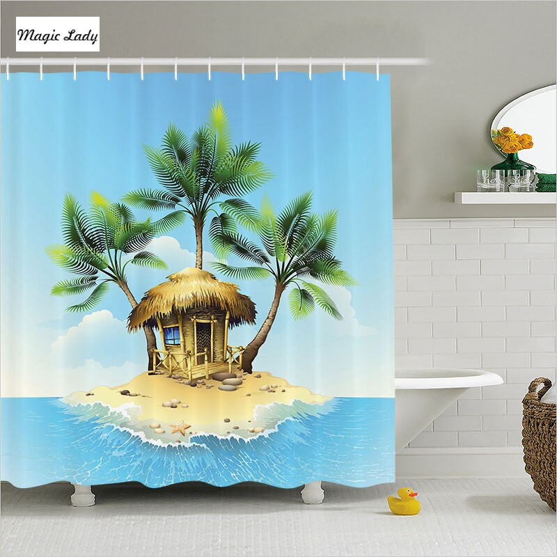 Palm Tree Bathroom Decor
 Shower Curtain Tropical Bathroom Accessories Wooden