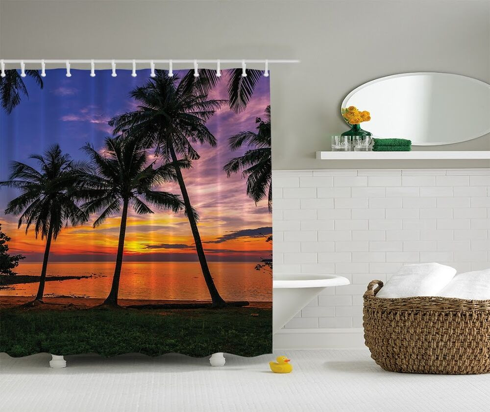Palm Tree Bathroom Decor
 Tropical Island Palm Trees Digital Print Shower Curtain