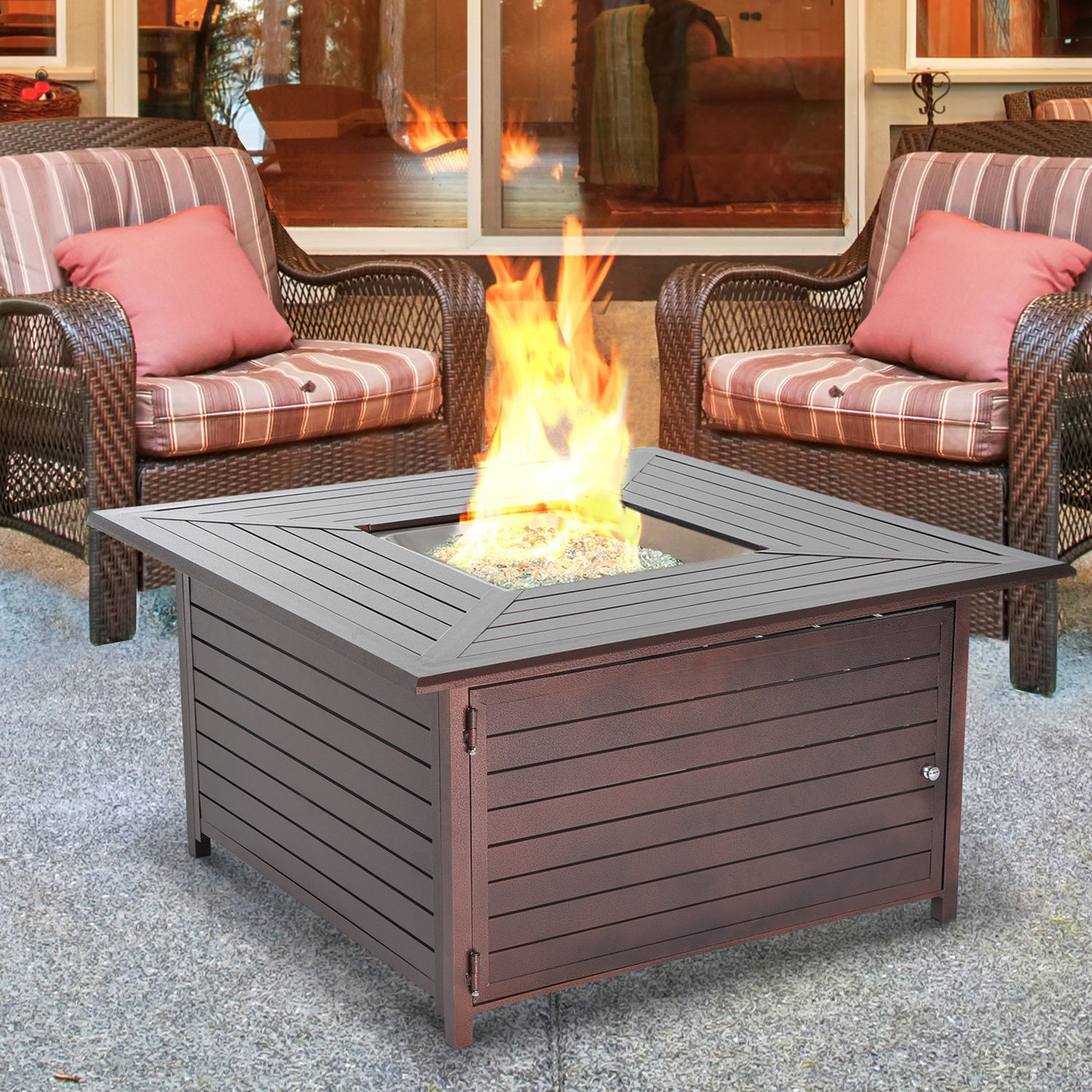 Patio Fire Pit Propane
 Outsunny 45" Slatted Steel Outdoor Propane Gas Fire Pit