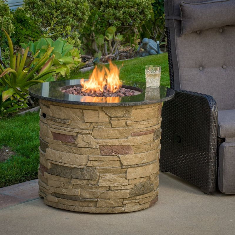 Patio Fire Pit Propane
 Rogers Outdoor Round Liquid Propane Fire Pit with Lava