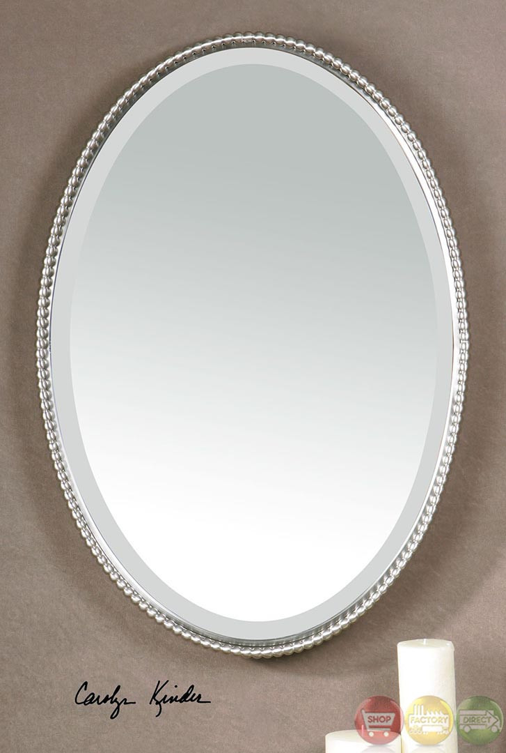 Polished Nickel Bathroom Mirror
 Sherise Modern Brushed Nickel Oval Mirror B