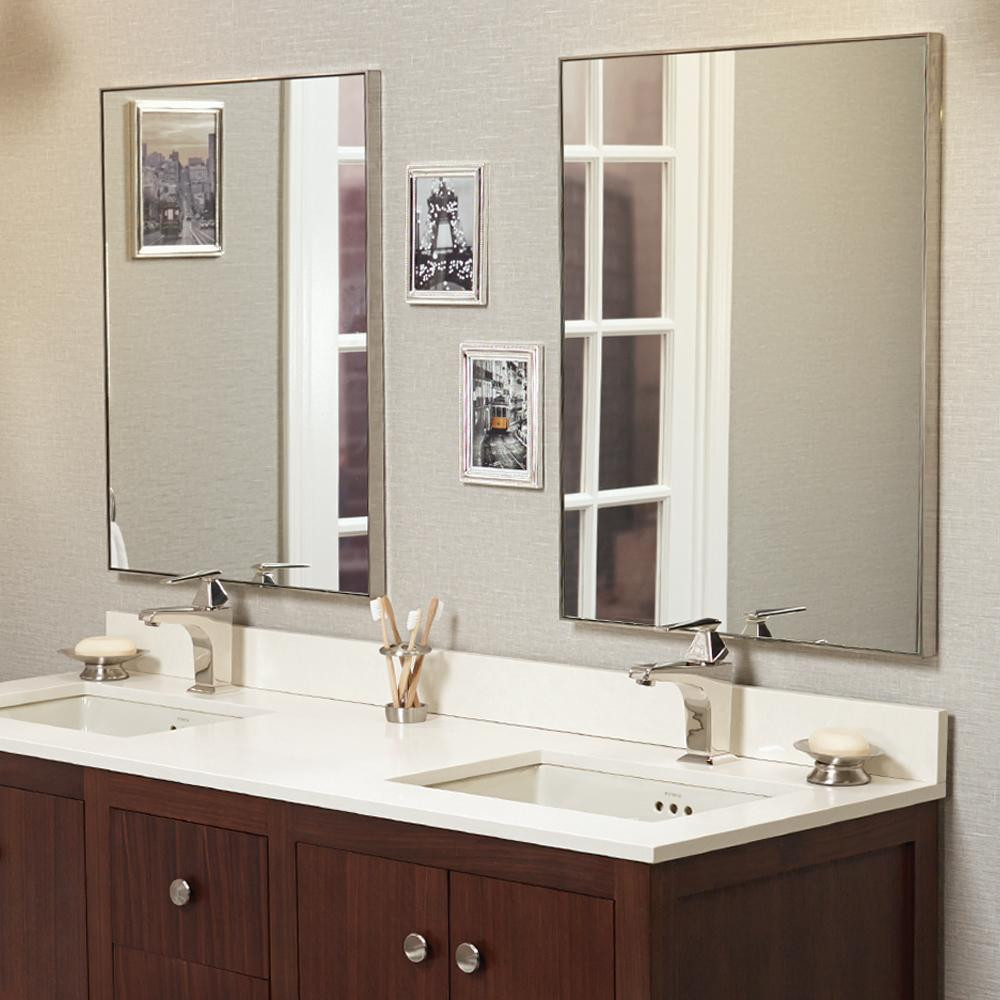 Polished Nickel Bathroom Mirror
 24" Fortune Contemporary Metal Framed Bathroom Mirror In