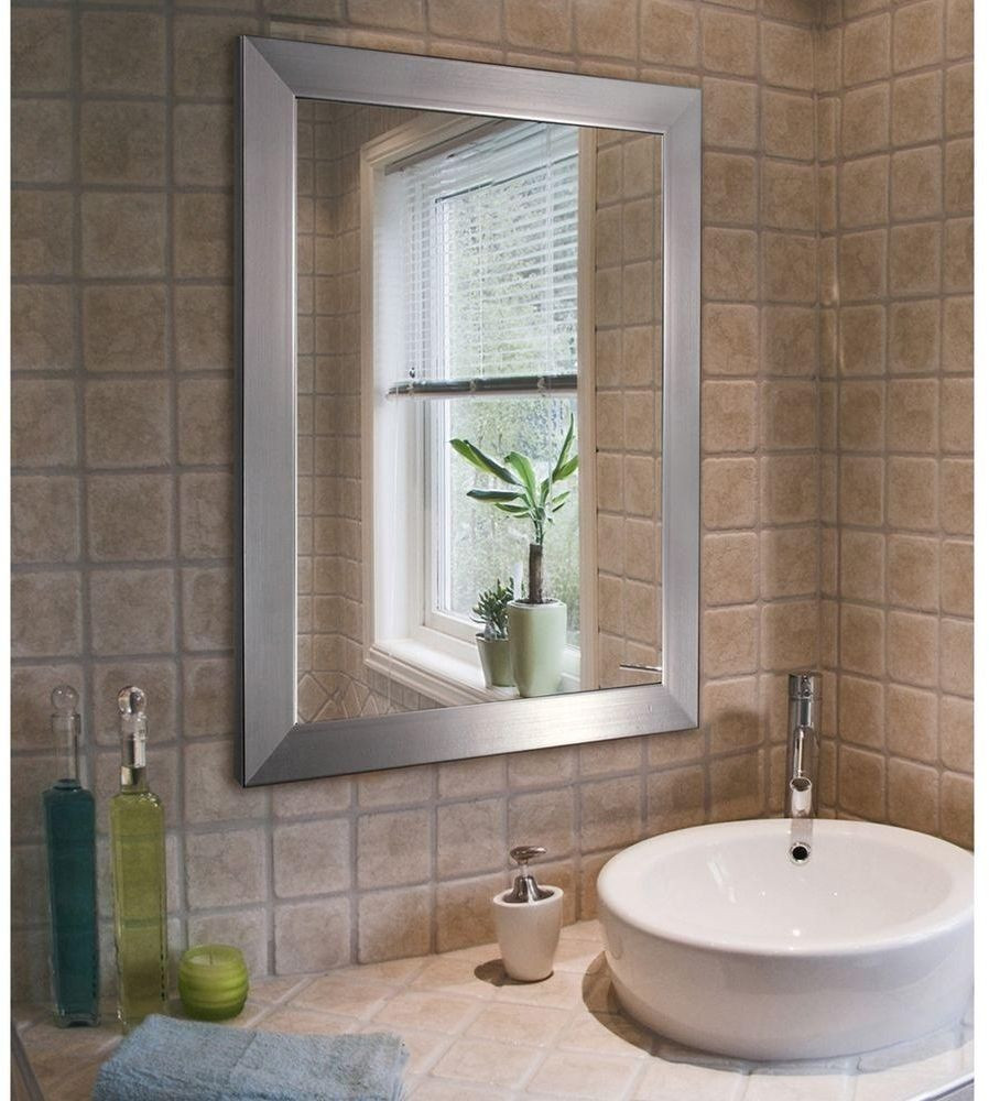 Polished Nickel Bathroom Mirror
 Modern Bathroom Hanging Mirror 26"X32" Wall Mount Brushed