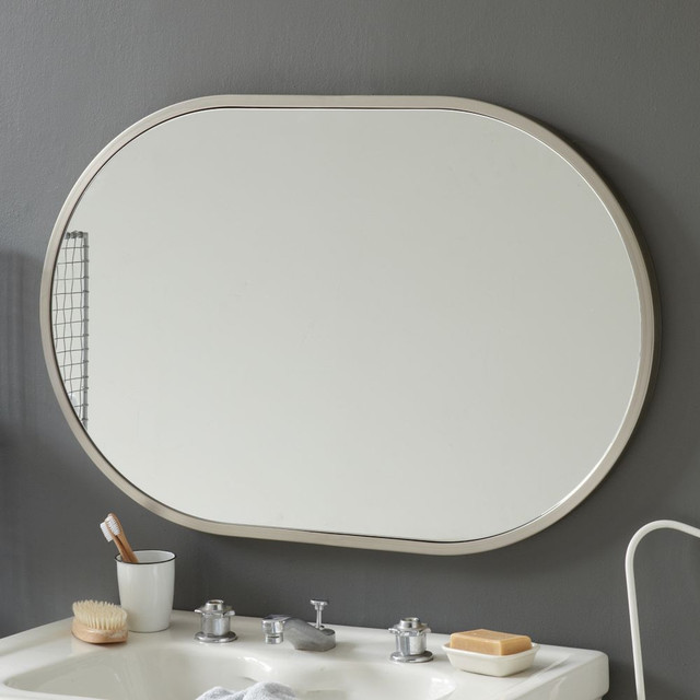 Polished Nickel Bathroom Mirror
 Metal Oval Wall Mirror Brushed Nickel Modern Wall