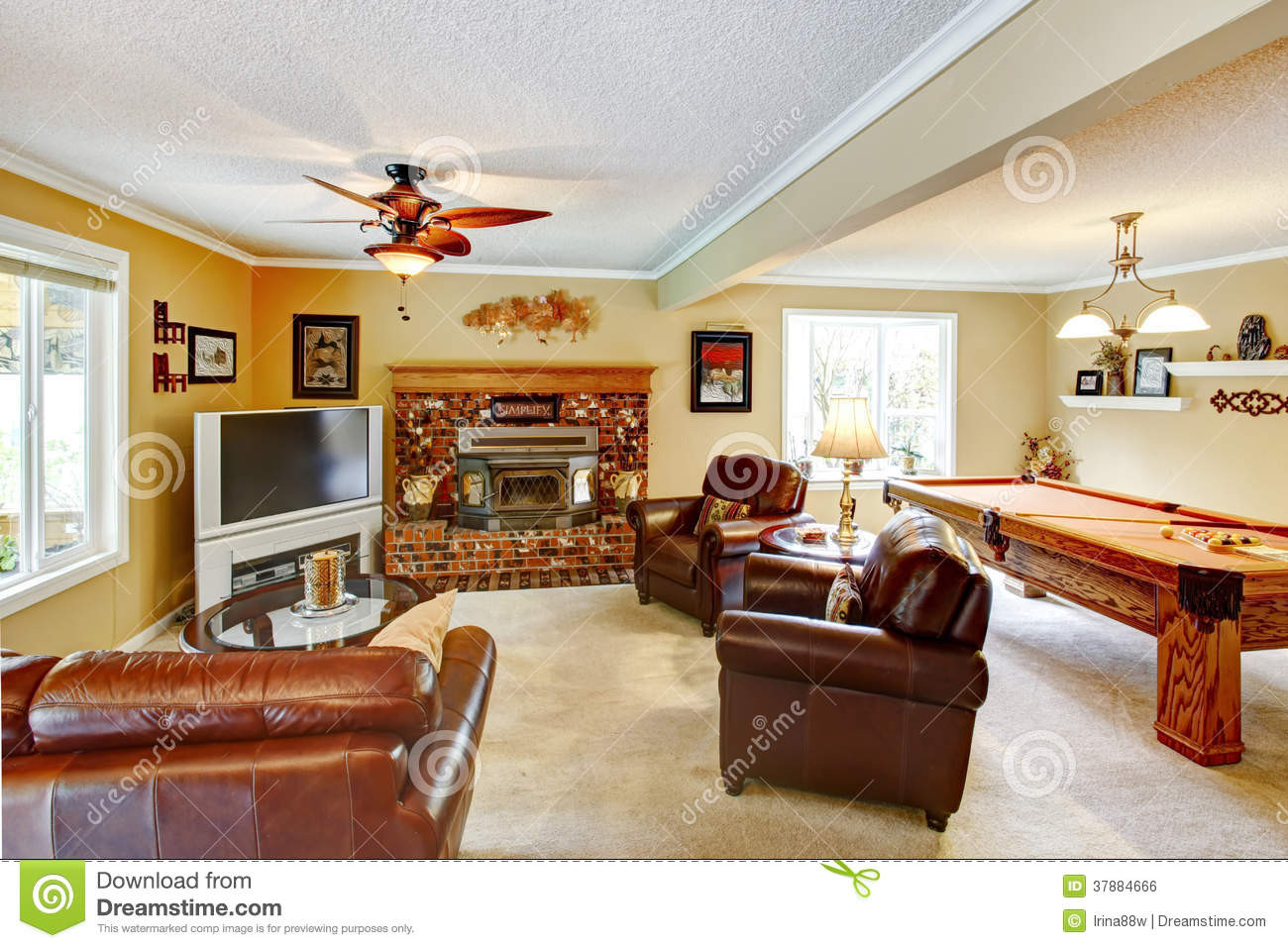 Pool Table In Living Room
 ELegant Living Room With Pool Table Stock Image of