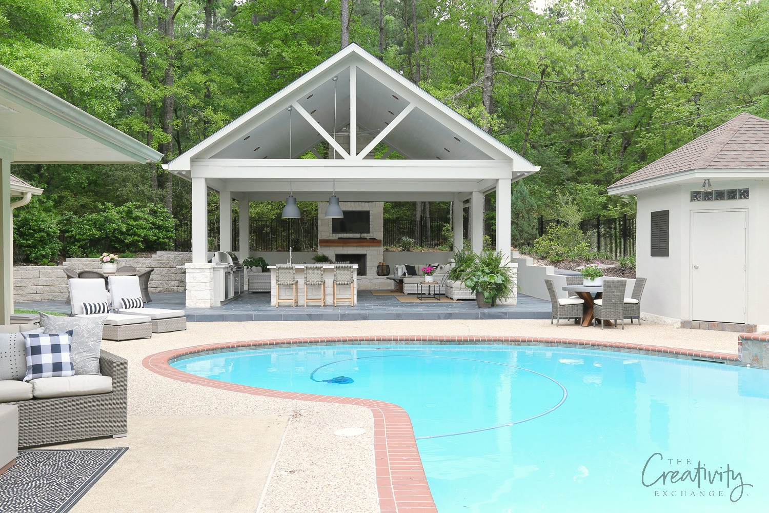 Pool With Outdoor Kitchen
 Outdoor Kitchen and Pool House Project Reveal