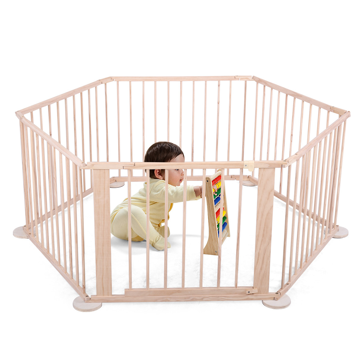 Portable Fence For Kids
 Wood Baby Playpen 6 Panel Kids Safety Play Center Portable