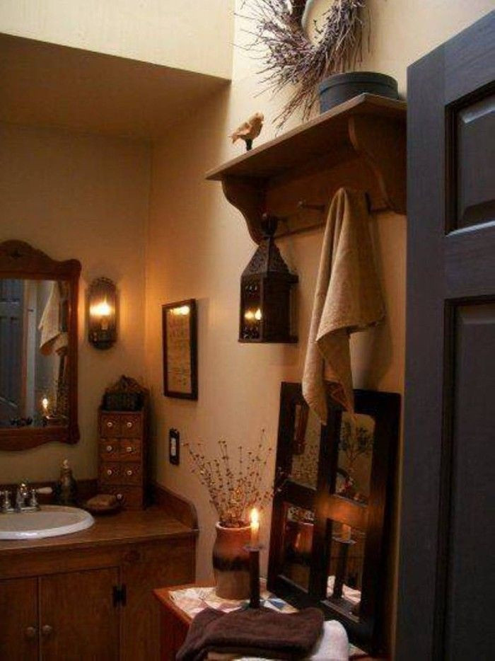 Primitive Bathroom Decor Cheap
 Primitive Bathroom Decor With Dry Wreath And Wooden Hook