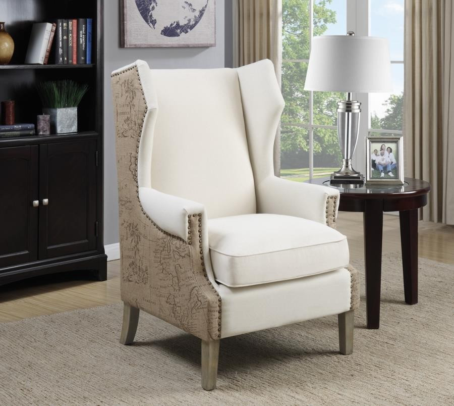 Printed Living Room Chairs
 ACCENTS CHAIRS Traditional Cream Accent Chair with