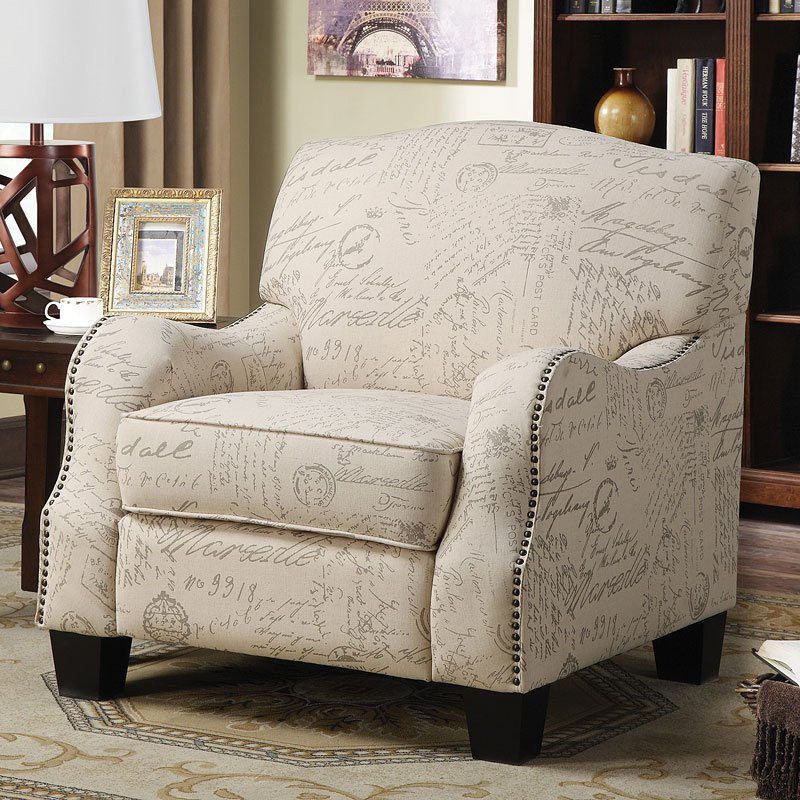 Printed Living Room Chairs
 Cream Accent Chair w French Script Print Accent Chairs
