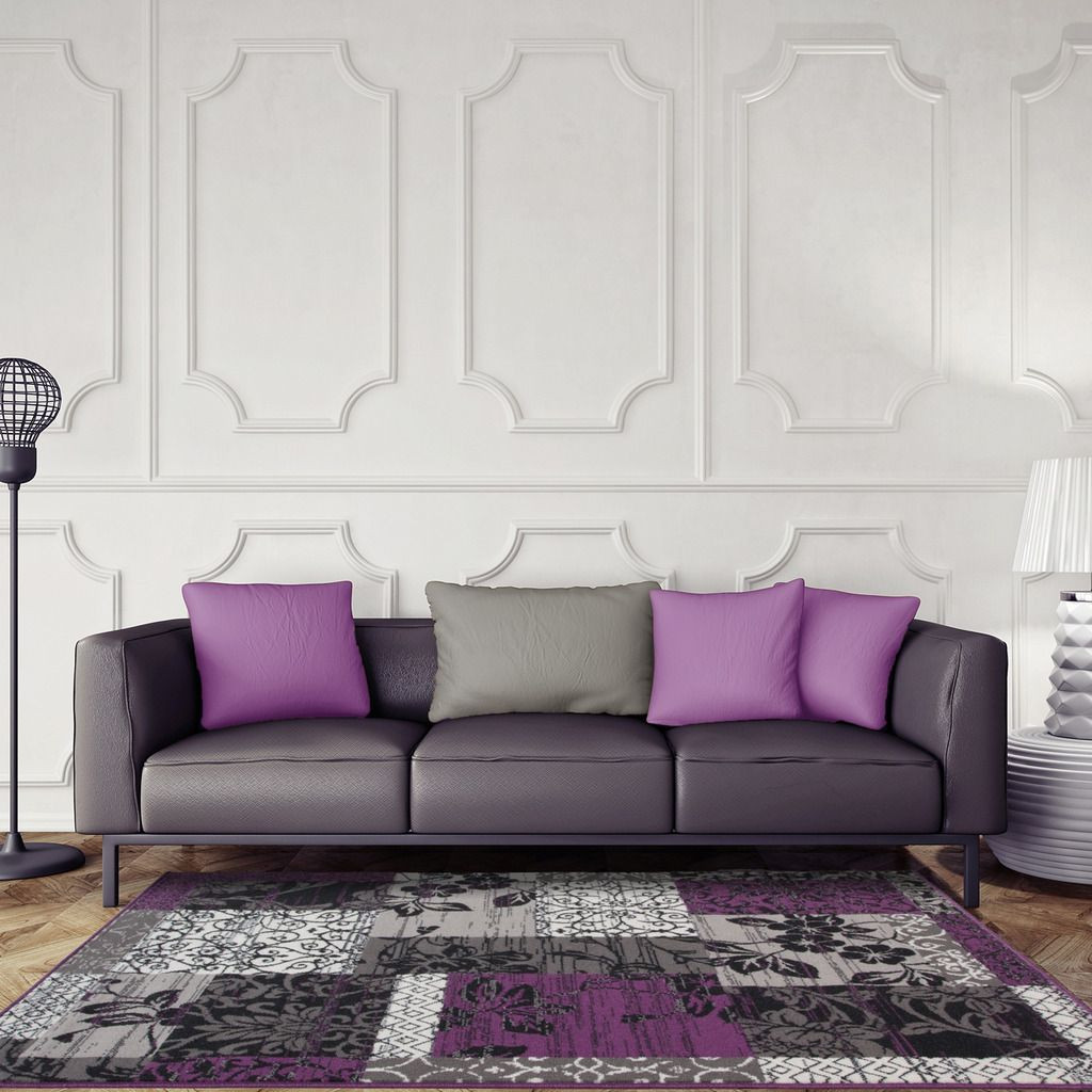 Purple Rugs For Living Room
 Purple Black Grey Modern Patchwork Rug Soft Milan Living