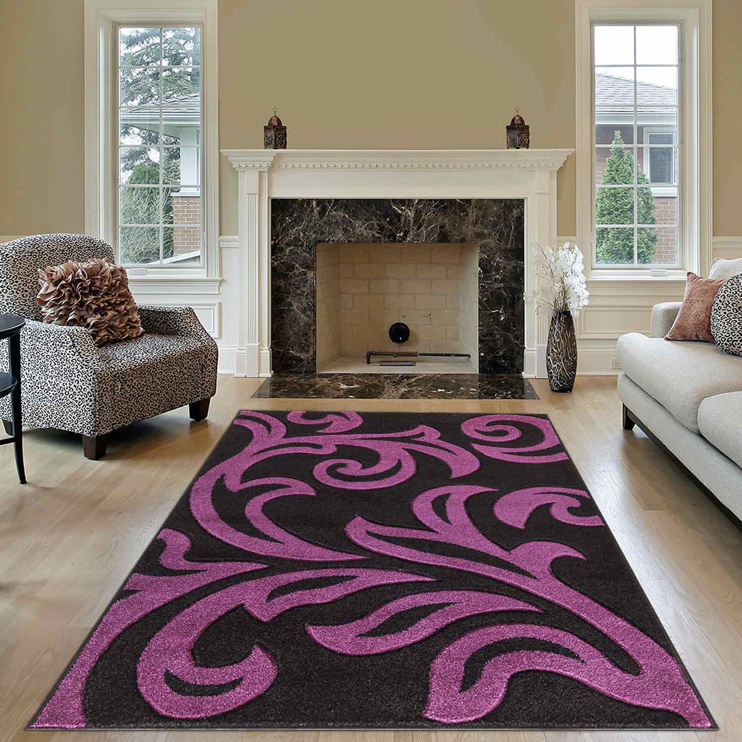 Purple Rugs For Living Room
 Modern Area Black & Purple Rug For Living Room