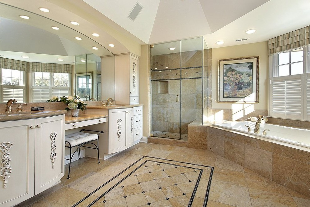 Recessed Lighting Over Bathroom Vanity
 Bright arched mirror in Bathroom Traditional with Over
