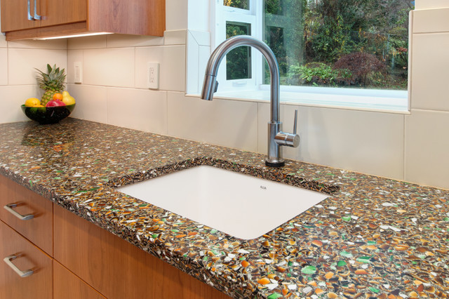 Recycled Glass Kitchen Countertops
 Recycled Glass Countertop and Custom Cherry Cabinets