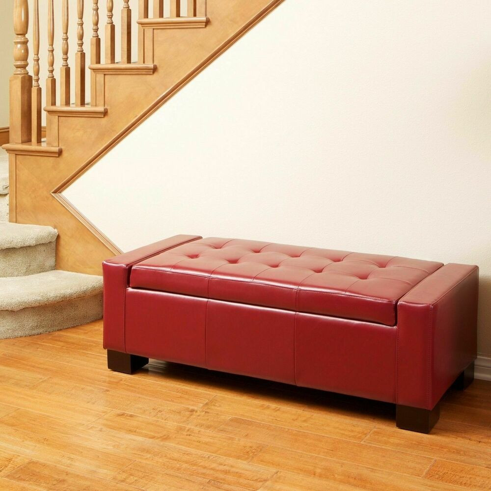 Red Storage Bench
 Modern Design Tufted Red Leather Storage Ottoman