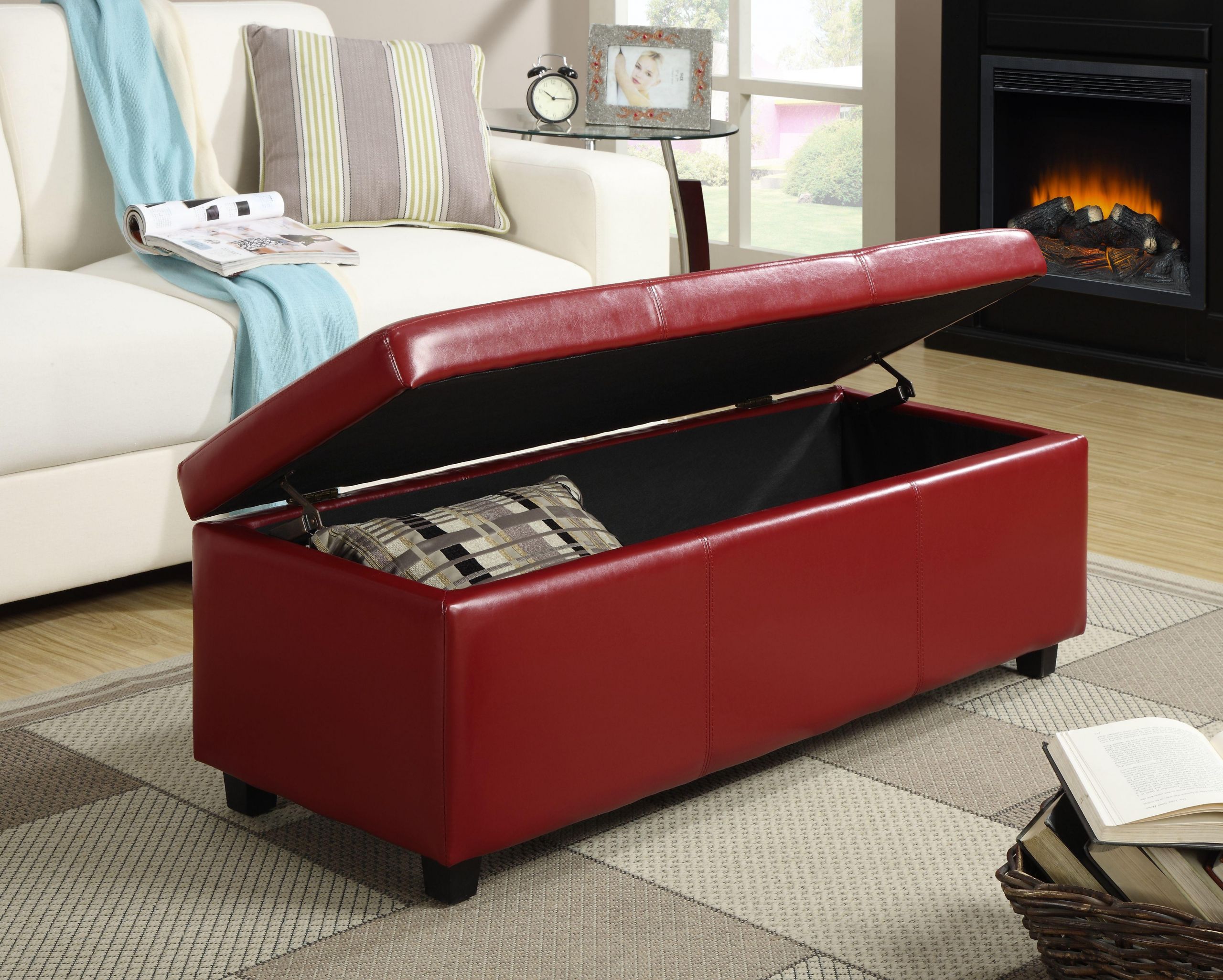 Red Storage Bench
 Amazon Simpli Home Avalon Rectangular Faux Leather