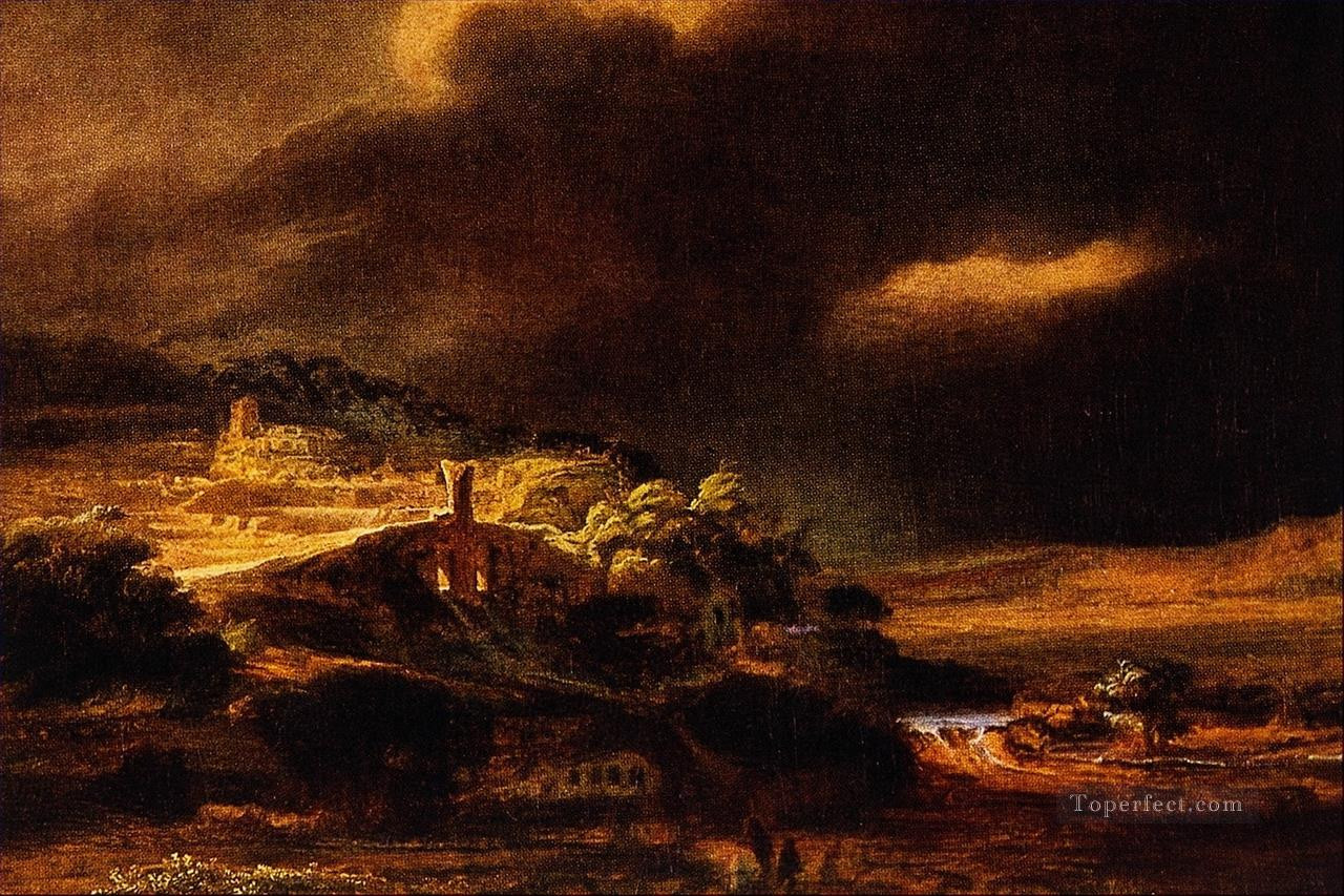 Rembrandt Landscape Paintings
 Stormy Landscape Rembrandt Painting in Oil for Sale