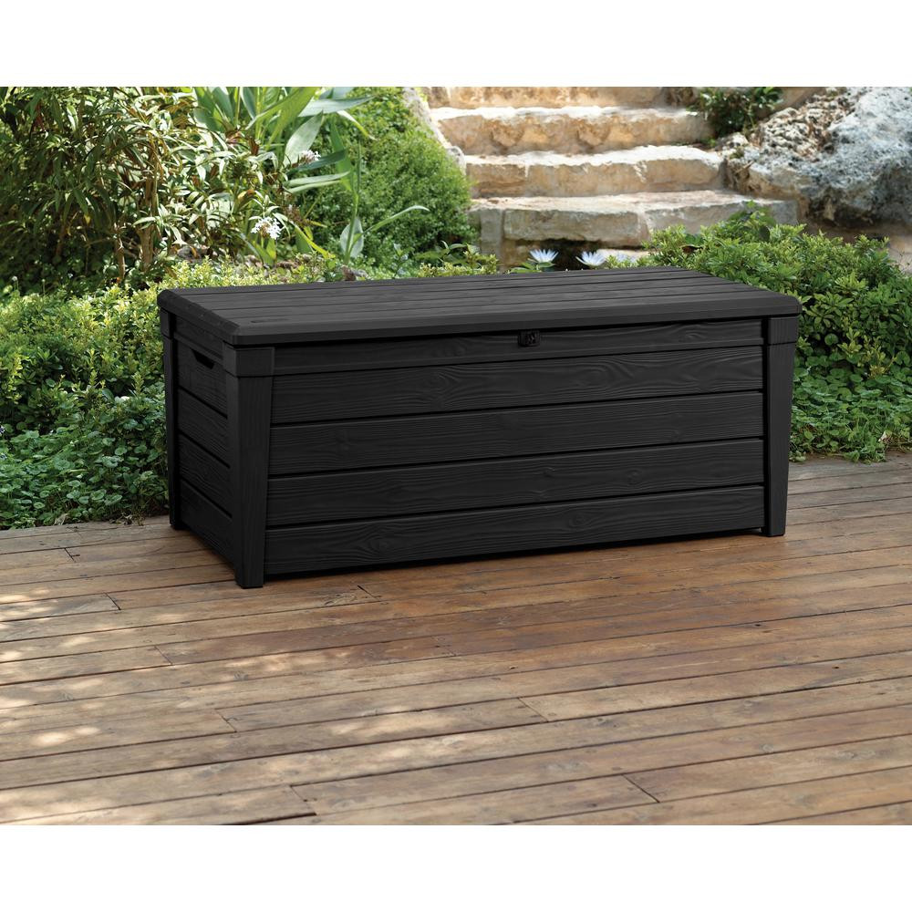 Resin Patio Storage Bench
 120 Gal Outdoor Black Deck Patio Box Brightwood Lockable