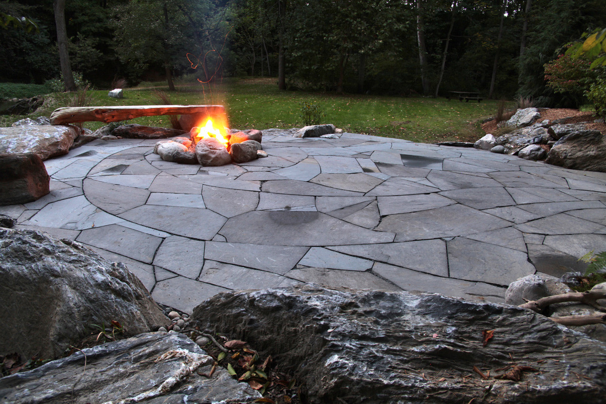 Rock Patio With Fire Pit
 Indian Run Landscaping Natural Flagstone Patio with Fire Pit