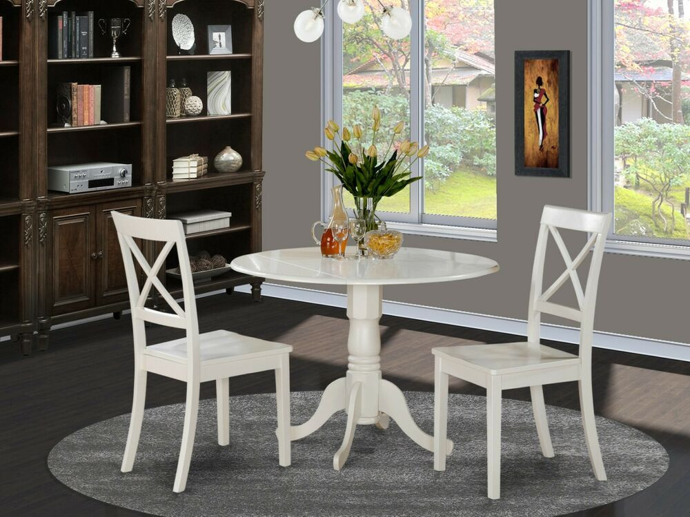 Round White Kitchen Table Set
 3PC SET ROUND DINETTE KITCHEN TABLE with 2 WOOD SEAT