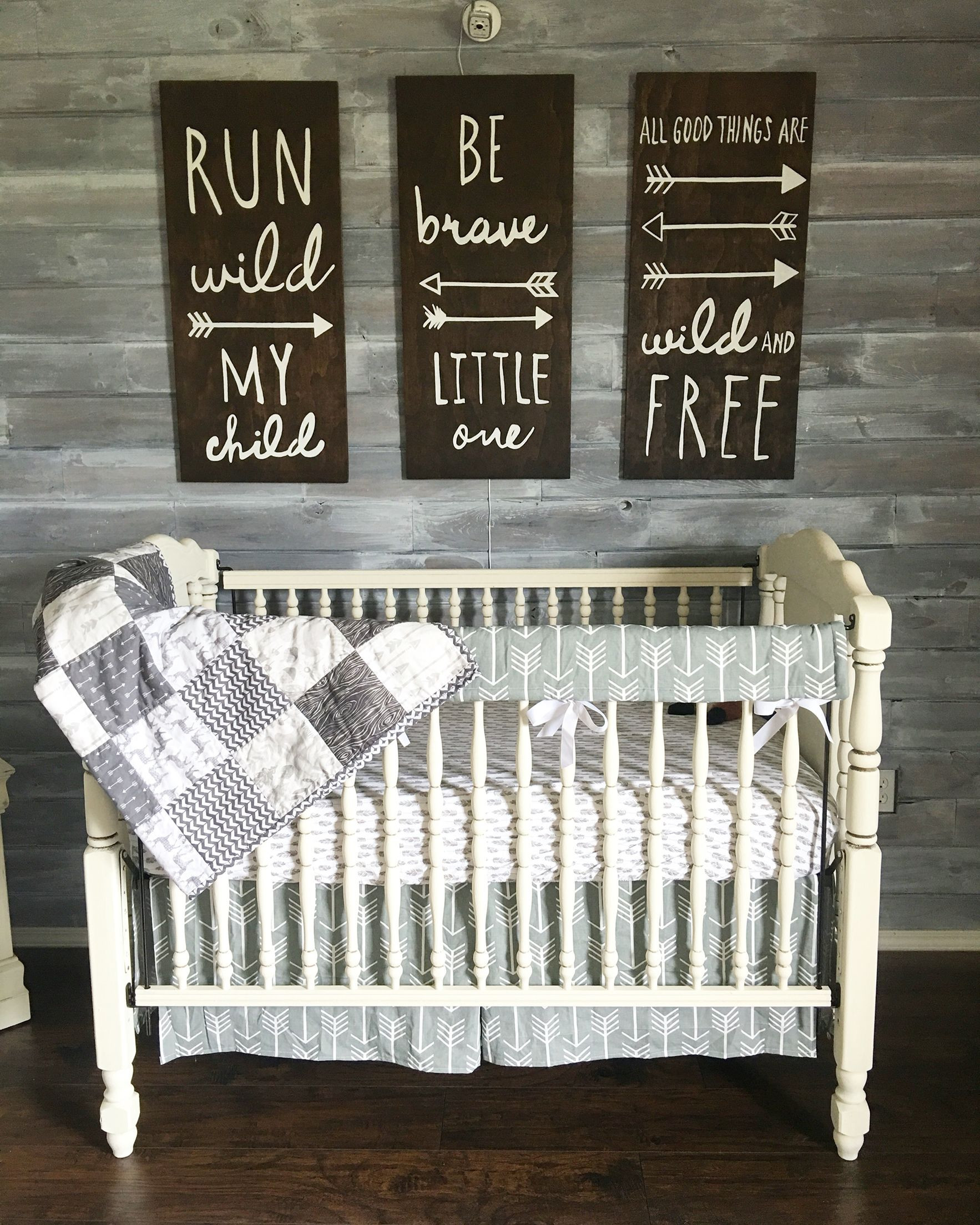 Rustic Baby Bedroom
 Woodland theme nursery Gender neutral Grey and white