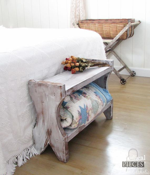 Rustic Bedroom Bench
 Handcrafted Farmhouse Entry Bedroom Bench with Storage