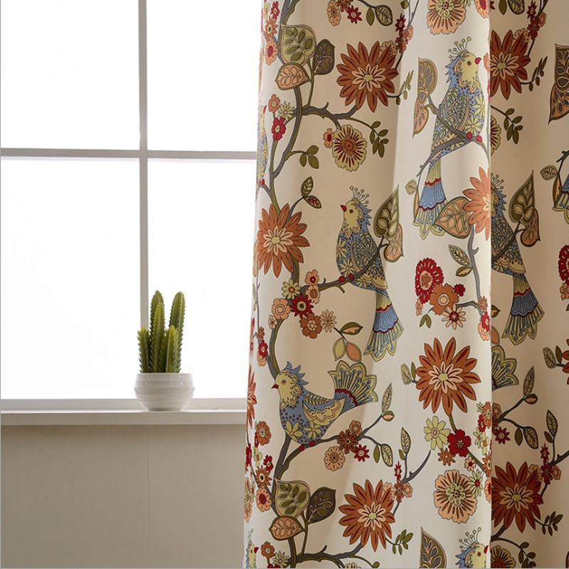 Rustic Bedroom Curtains
 American living curtains Rustic Home Decor Birds Pattern