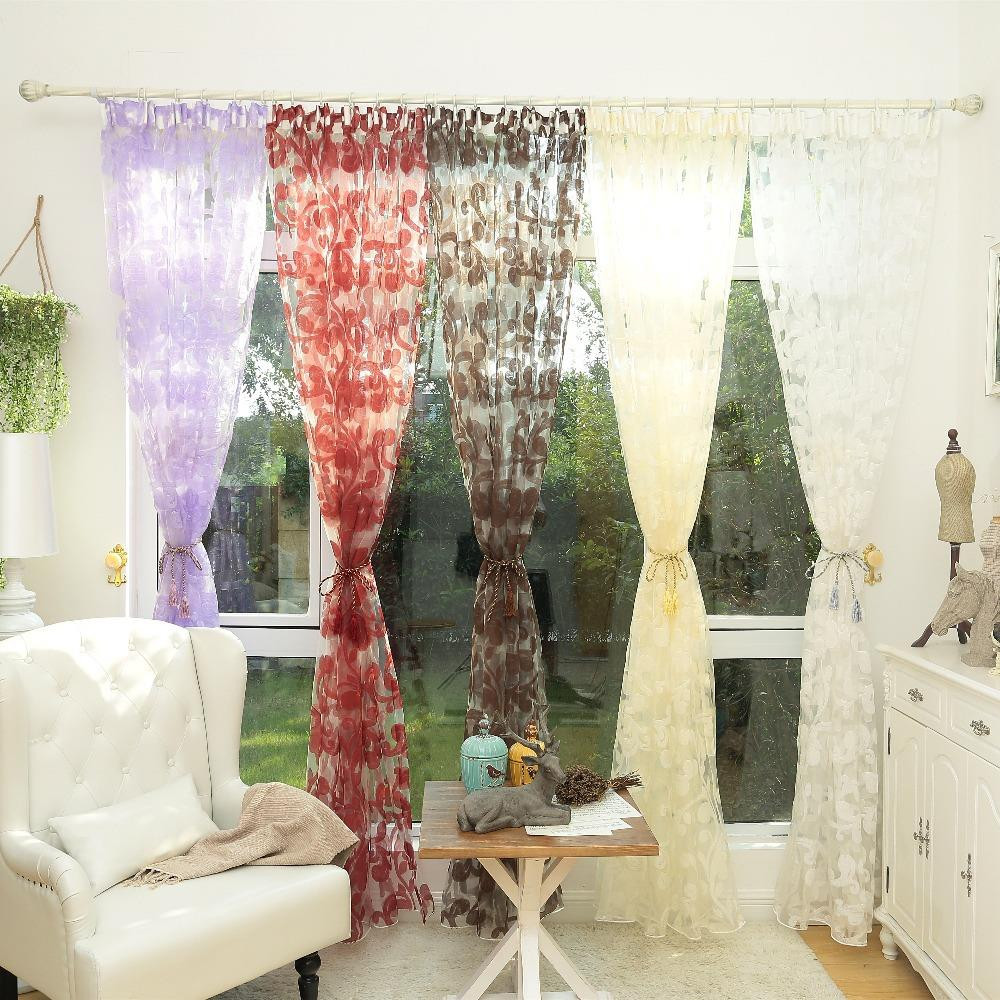 Rustic Bedroom Curtains
 Leaf design rustic white curtain tulle fabrics sheer