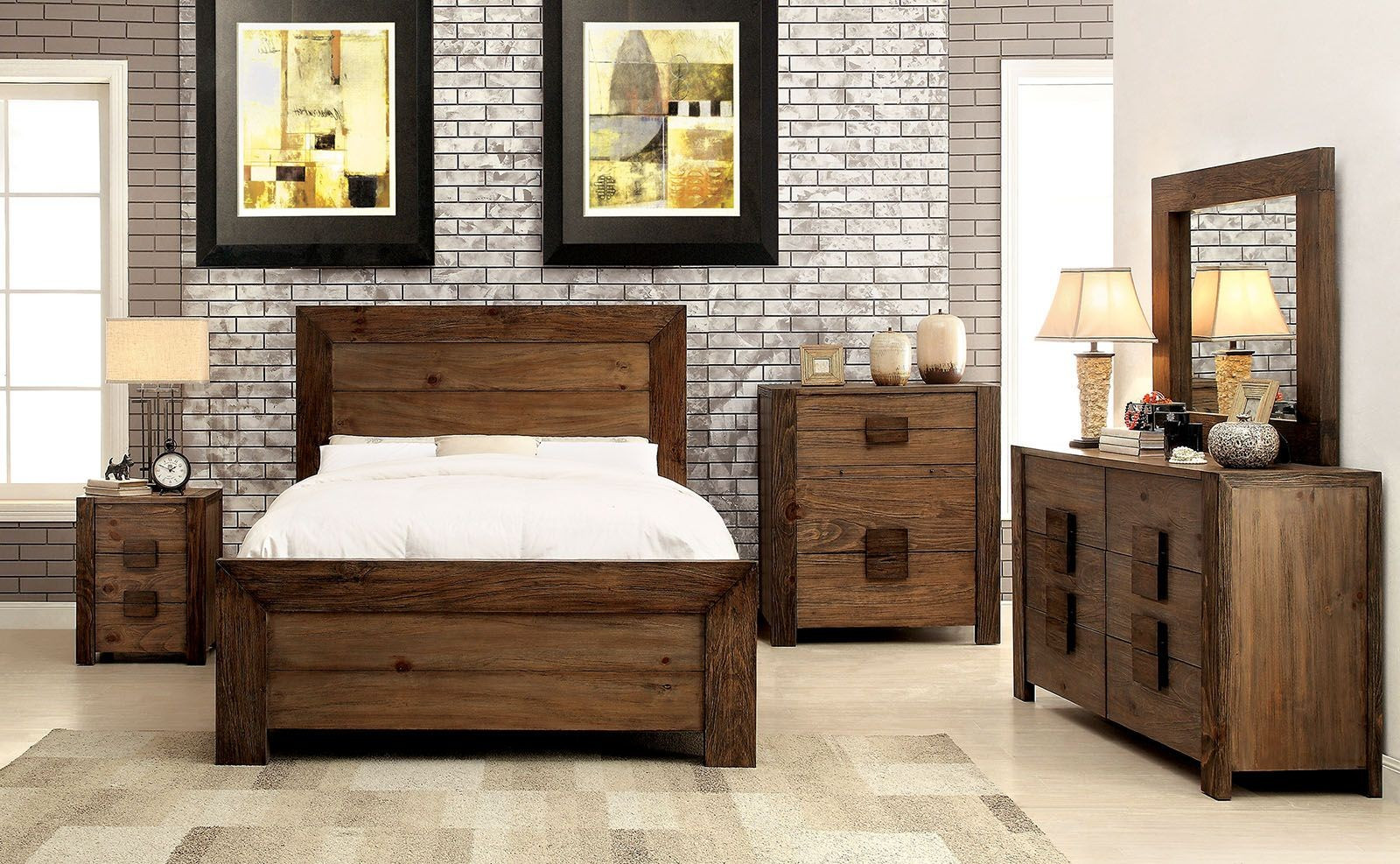 Rustic Bedroom Furniture
 Aveiro Rustic Natural Panel Bedroom Set from Furniture of